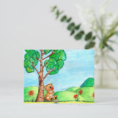 Kute Beer met Briefkaart Flowers (Staand voorkant)