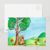 Kute Beer met Briefkaart Flowers (Voorkant / Achterkant)