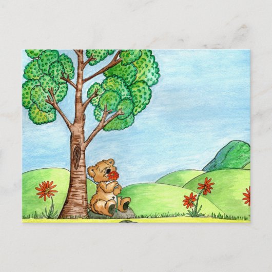 Kute Beer met Briefkaart Flowers (Voorkant)