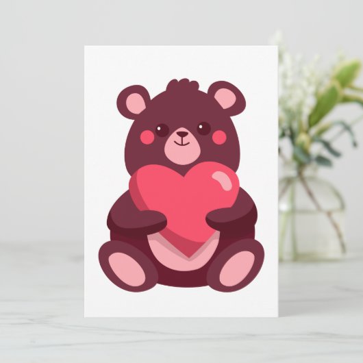 Kute Beer met hart Bedankkaart (Staand voorkant)