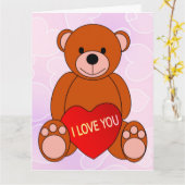 Kute Beer met hart Ik hou van je Valentijn Kaart (Gele Bloem)