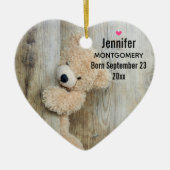 Kute Beer Rustic Baby geboortedatum Keramisch Ornament (Voorkant)