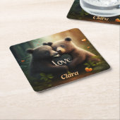 Kute beren in liefdesomhelzing kartonnen onderzetters (Schuin)