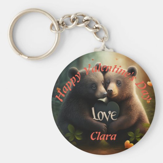 Kute beren in liefdesomhelzing sleutelhanger (Voorkant)