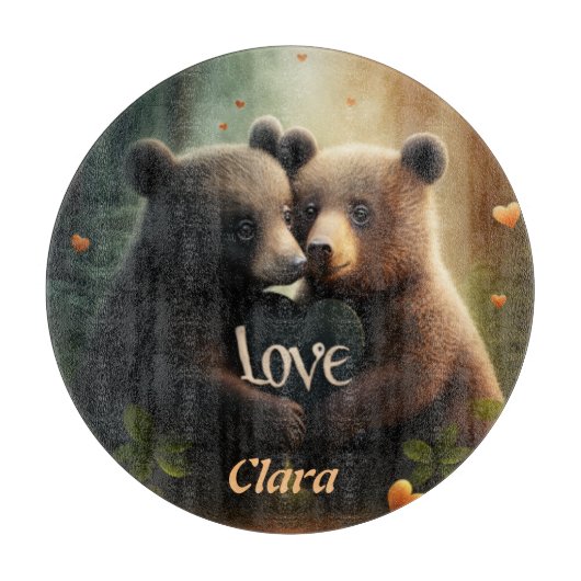 Kute beren in liefdesomhelzing snijplank (Voorkant)