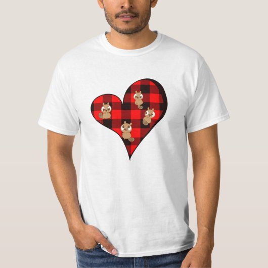 Kute bevers in een hart met buffelstang t-shirt (Voorkant)