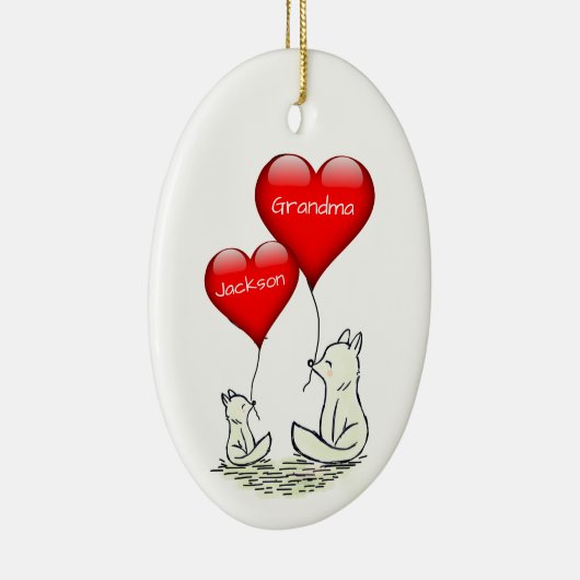 Kute Big and Small Fox met Red Hearts Keramisch Ornament (Rechts)