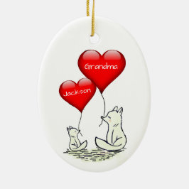 Kute Big and Small Fox met Red Hearts Keramisch Ornament