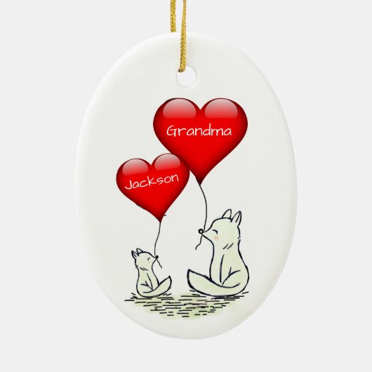 Kute Big and Small Fox met Red Hearts Keramisch Ornament (Achterkant)