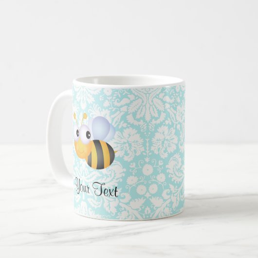 Kute bij; Blauwgroen Damaspatroon Koffiemok (Voorkant links)