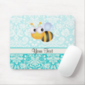 Kute bij; Blauwgroen Damaspatroon Muismat (Met muis)