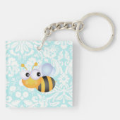 Kute bij; Blauwgroen Damaspatroon Sleutelhanger (Achterkant)