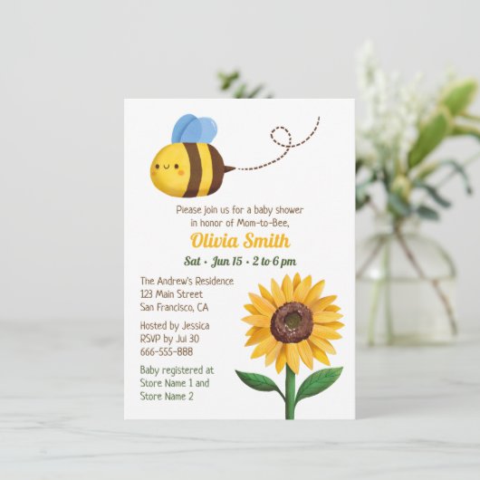 Kute bij- en zonnebloempjes kaart (Staand voorkant)