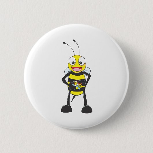 Kute bij het afspelen van gekleurde kubus ronde button 5,7 cm (Voorkant)