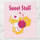 Kute bij met roze Valentijn Hart Sweet Stuk Wijn Etiket (Enkel label)