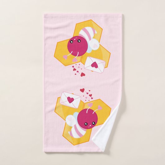 Kute bij met roze Valentijn harten Bad Handdoek (Handdoek)