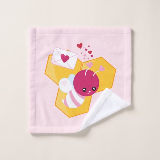 Kute bij met roze Valentijn harten Bad Handdoek (Wasdoekje)