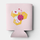 Kute bij met roze Valentijn harten Blikjeskoeler (Achterkant)