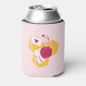 Kute bij met roze Valentijn harten Blikjeskoeler (Blikje Achterkant)