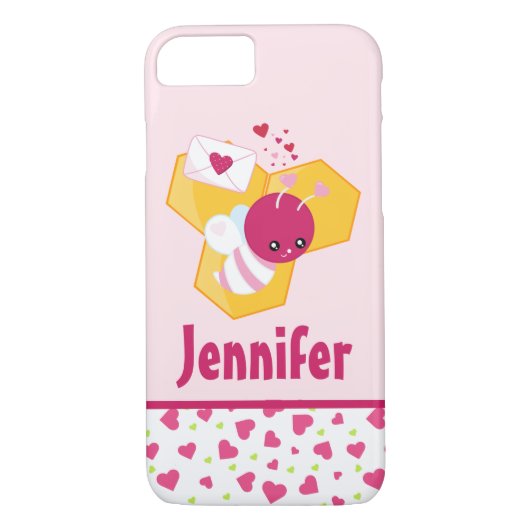 Kute bij met roze Valentijn harten Case-Mate iPhone Case (Achterkant)