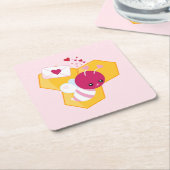 Kute bij met roze Valentijn harten Kartonnen Onderzetters (Schuin)