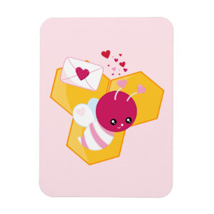 Kute bij met roze Valentijn harten Magneet