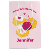 Kute bij met roze Valentijn harten Medium Cadeauzakje (Voorkant)