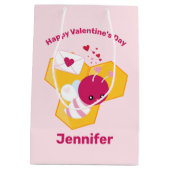 Kute bij met roze Valentijn harten Medium Cadeauzakje (Achterkant)