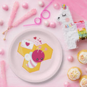 Kute bij met roze Valentijn harten Papieren Bordje (Feest)