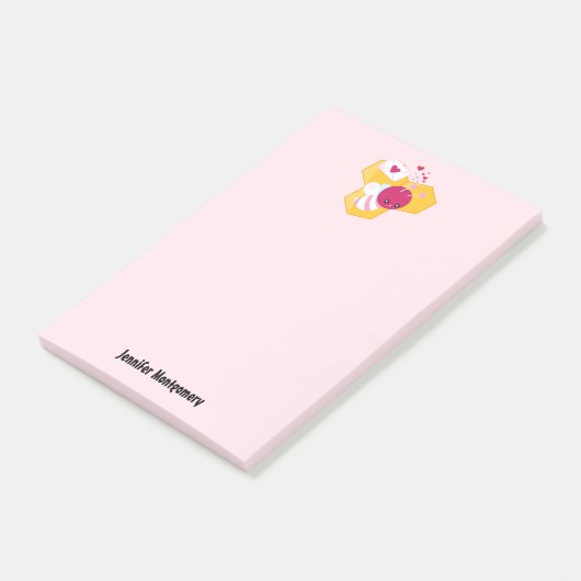 Kute bij met roze Valentijn harten Post-it® Notes (Schuin)