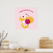 Kute bij met roze Valentijn harten Poster (Keuken)