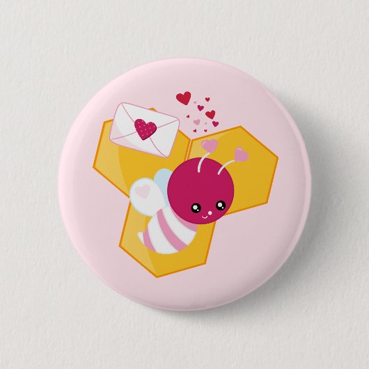 Kute bij met roze Valentijn harten Ronde Button 5,7 Cm (Voorkant)