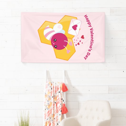 Kute bij met roze Valentijn harten Spandoek (Insitu)