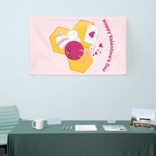 Kute bij met roze Valentijn harten Spandoek (Beurs)
