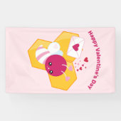 Kute bij met roze Valentijn harten Spandoek (Horizontaal)