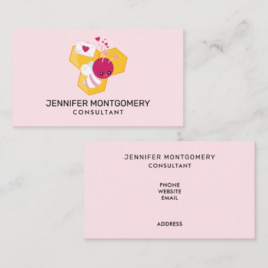 Kute bij met roze Valentijn harten Visitekaartje (Voorkant / Achterkant)