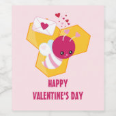 Kute bij met roze Valentijn harten Wijn Etiket (Enkel label)