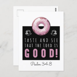 Kute Bijbel Verse Psalm 34:8 met Roze Doughnut Briefkaart
