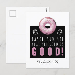 Kute Bijbel Verse Psalm 34:8 met Roze Doughnut Briefkaart