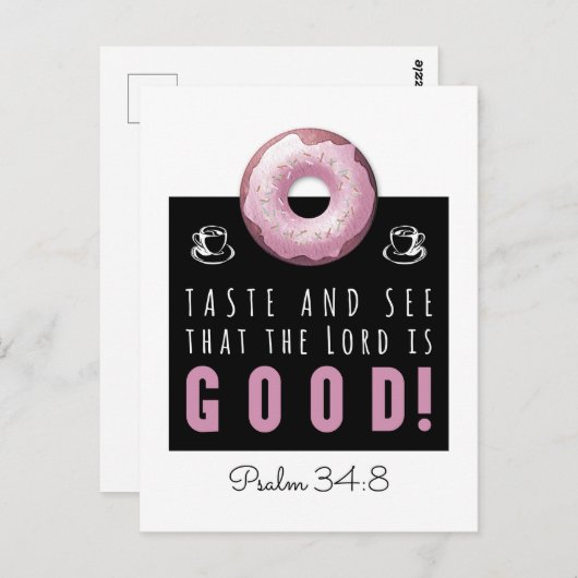 Kute Bijbel Verse Psalm 34:8 met Roze Doughnut Briefkaart (Voorkant / Achterkant)