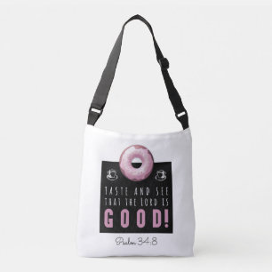 Kute Bijbel Verse Psalm 34:8 met Roze Doughnut Crossbody Tas
