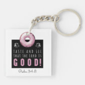 Kute Bijbel Verse Psalm 34:8 met Roze Doughnut Sleutelhanger (Achterkant)
