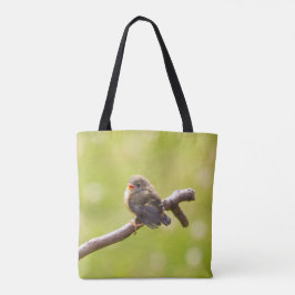 Kute bird zingt gelukkig in een zomerdag tote bag