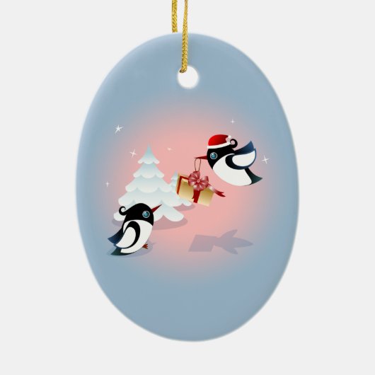 Kute Birds Kerstmis aanwezig Keramisch Ornament (Achterkant)