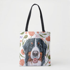 Kute Birmese berg Dog Poppy Flower Pattern Tote Bag