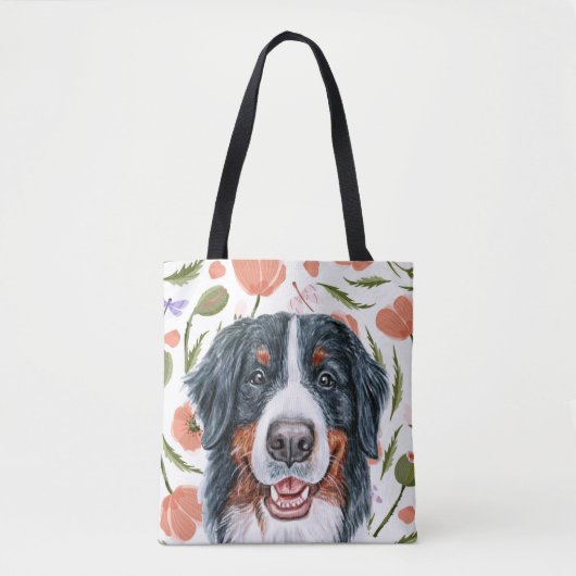 Kute Birmese berg Dog Poppy Flower Pattern Tote Bag (Voorkant)