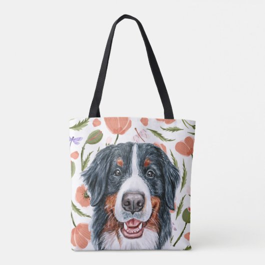 Kute Birmese berg Dog Poppy Flower Pattern Tote Bag (Achterkant)