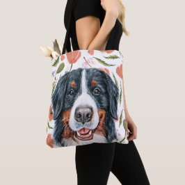 Kute Birmese berg Dog Poppy Flower Pattern Tote Bag