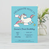 Kute Birthday Doodle Rainbow Unicorn and Stars. Kaart (Staand voorkant)