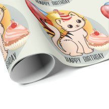Kute Birthday Kat Wrapping Paper